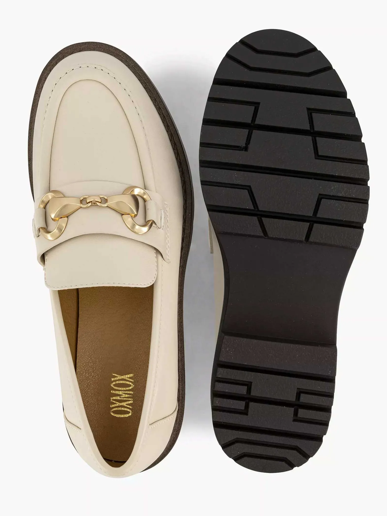 Oxmox Beige Chunky Loafer Sierketting-Dames Instappers