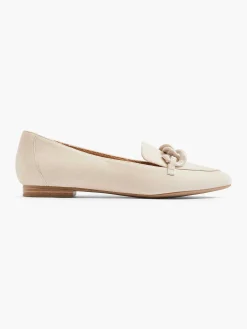 5th Avenue Beige Leren Loafer Sierketting-Dames Instappers