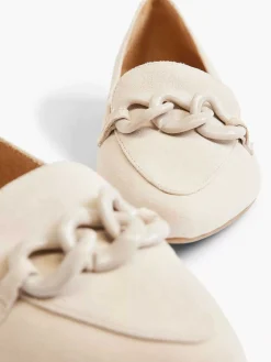 5th Avenue Beige Leren Loafer Sierketting-Dames Instappers