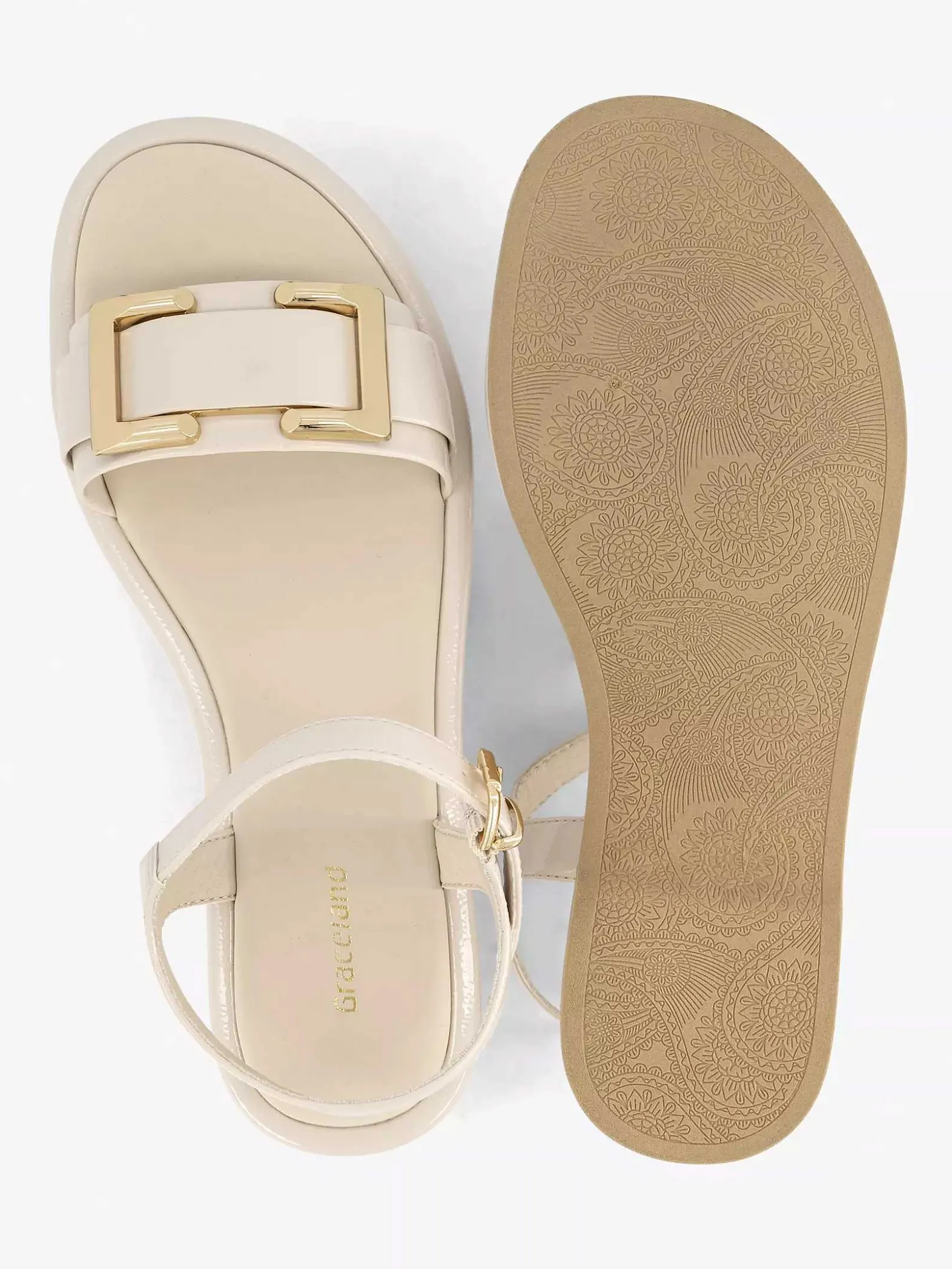 Graceland Beige Sandaal Siergesp-Dames Sandalen