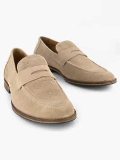 AM SHOE Beige Suede Instapper-Heren Geklede Schoenen