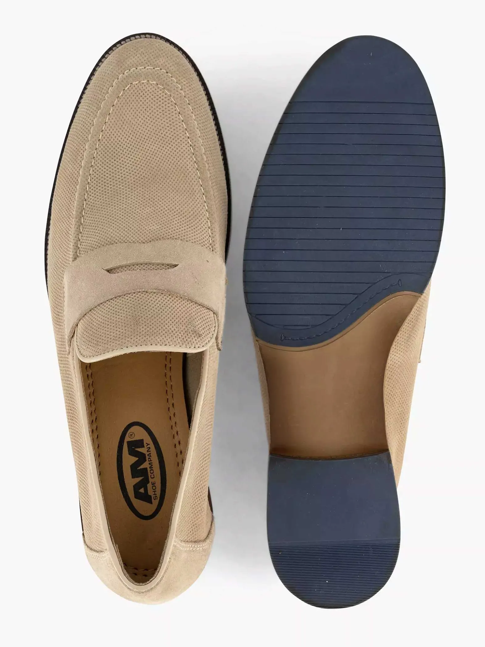 AM SHOE Beige Suede Instapper-Heren Geklede Schoenen