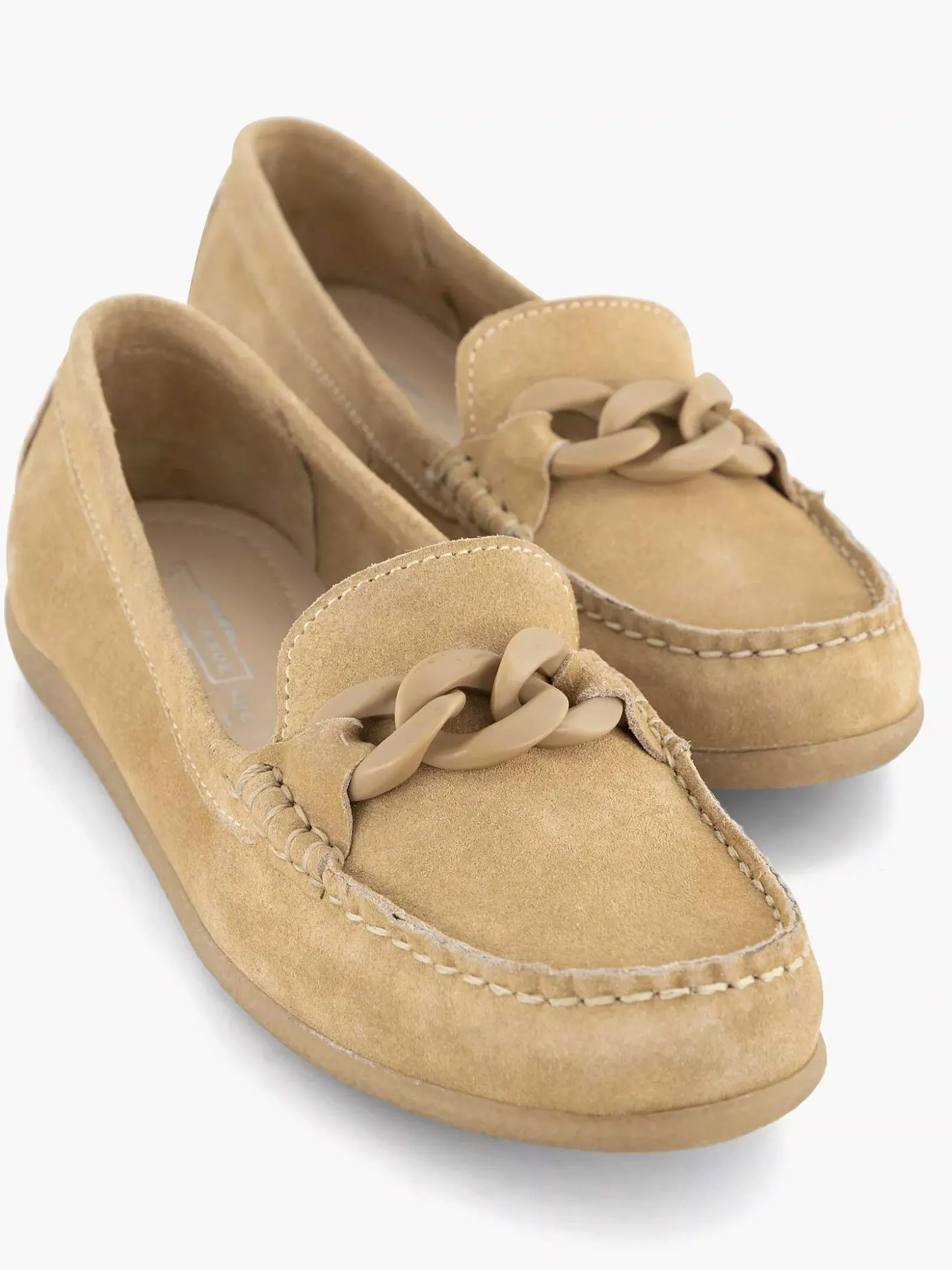 5th Avenue Beige Suede Instapper Sierketting-Dames Instappers