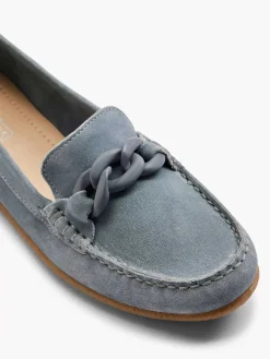 5th Avenue Blauwe Suede Instapper Sierketting-Dames Instappers