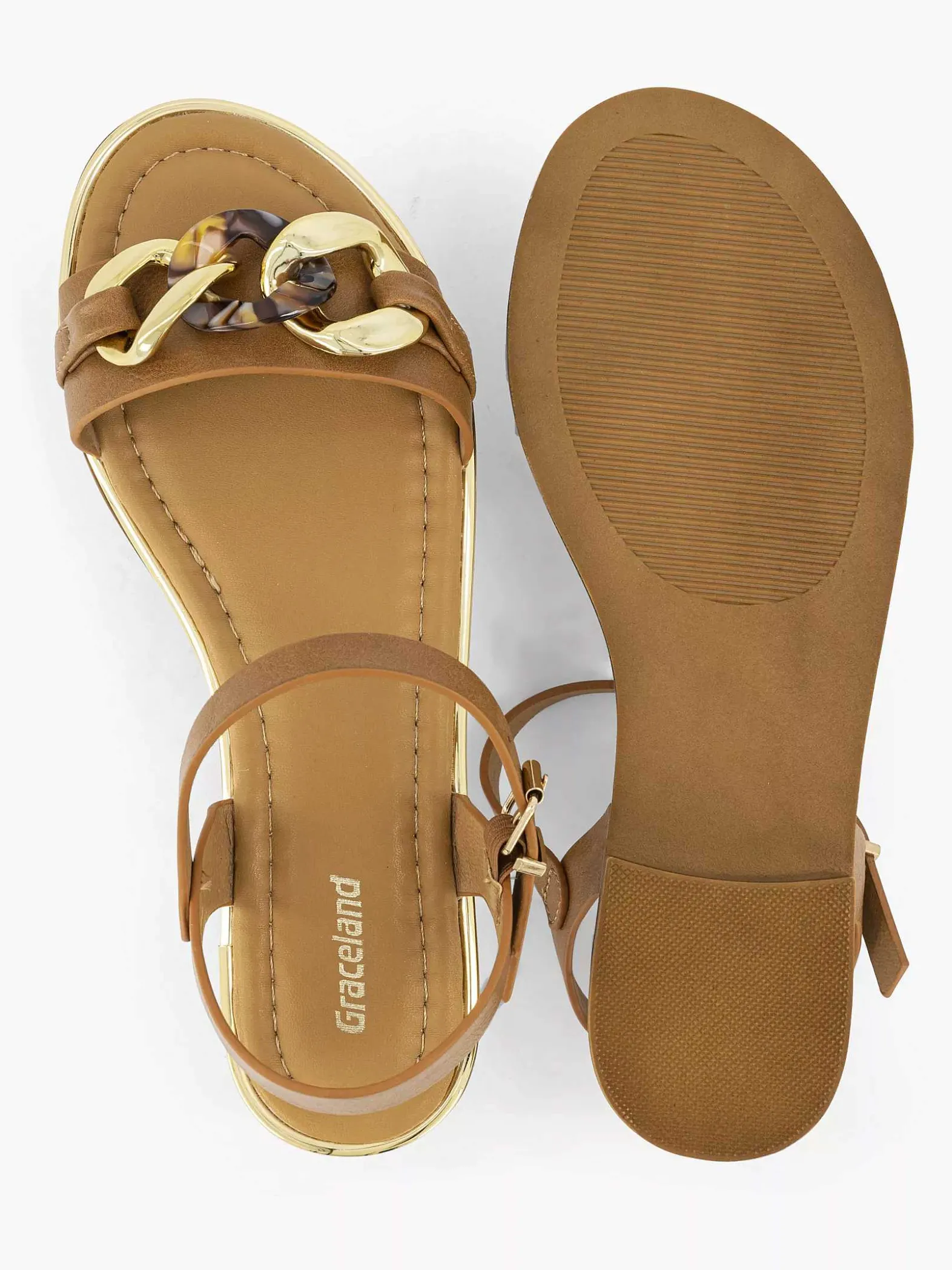 Graceland Bruine Sandaal Sierketting-Dames Sandalen