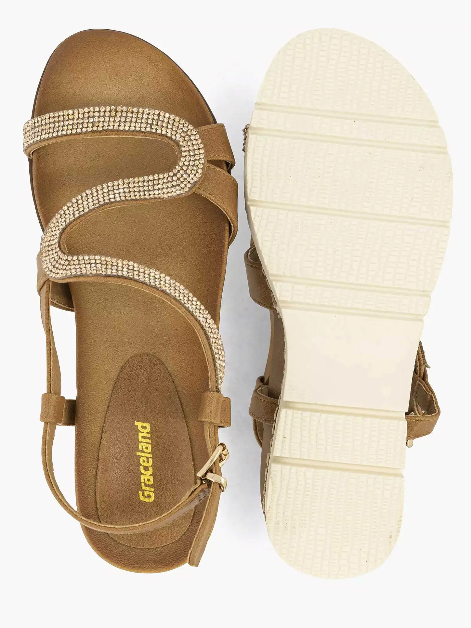 Graceland Bruine Sandaal Sierketting-Dames Sandalen