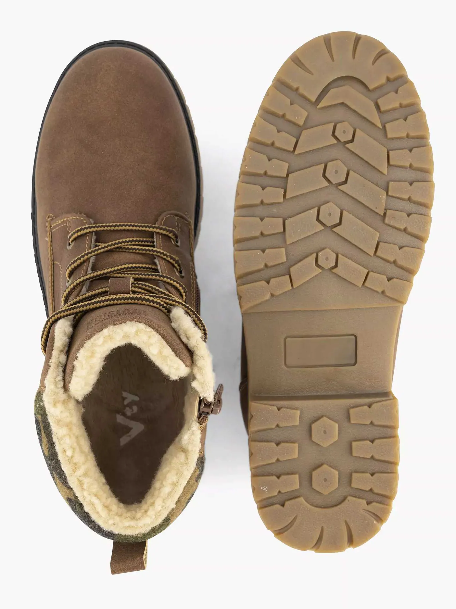 Vty Bruine Veterboot Gevoerd-Kinderen Jongensschoenen