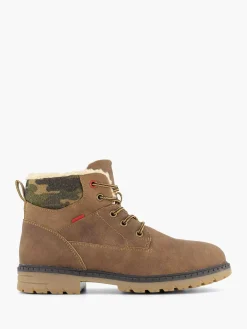 Vty Bruine Veterboot Gevoerd-Kinderen Jongensschoenen