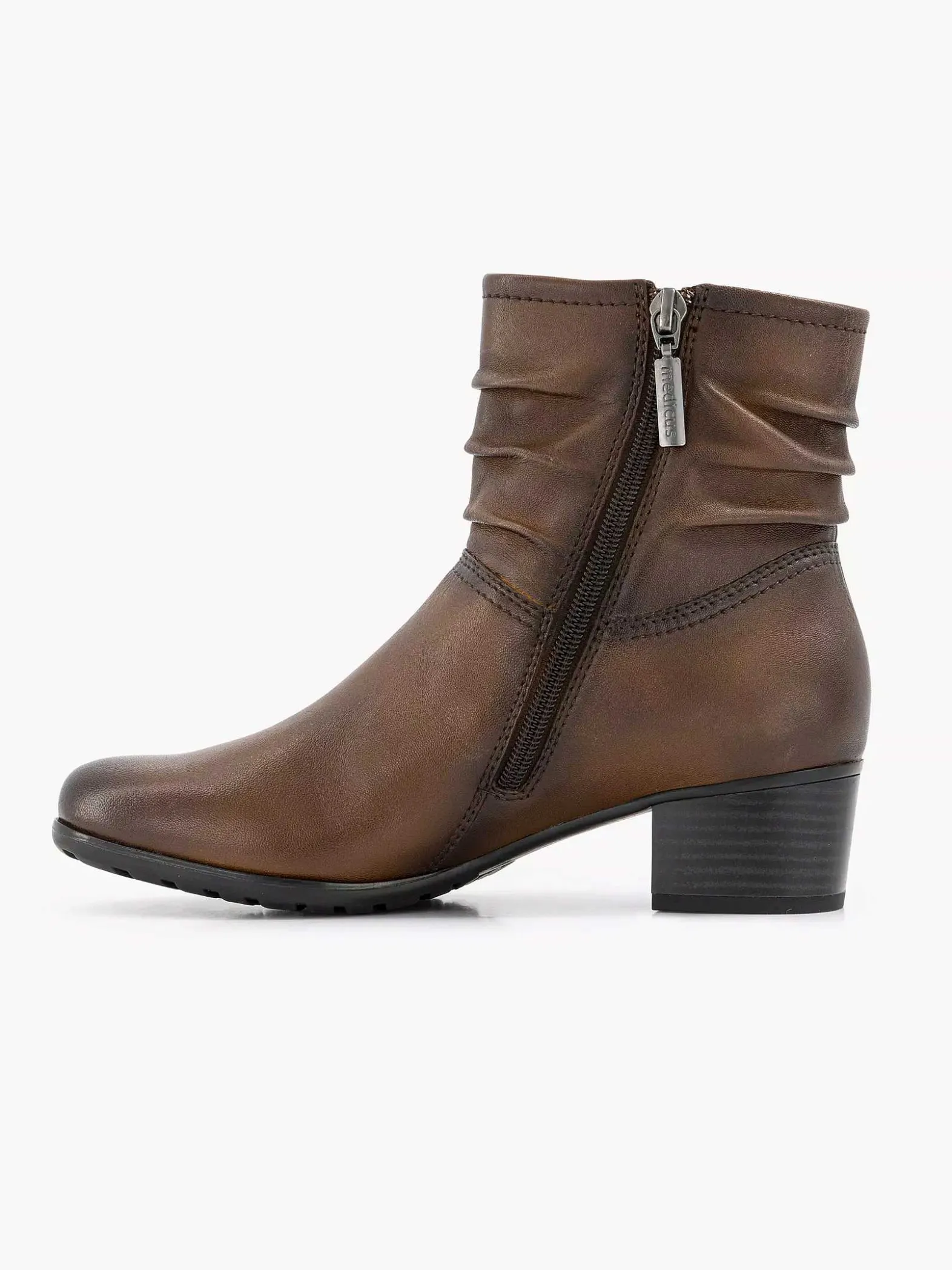 Medicus Donkerbruine Leren Comfort Enkellaars Hak-Dames Enkellaarzen & Boots