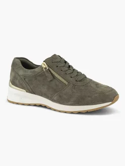 Medicus Donkergroene Leren Comfort Sneaker-Dames Comfort Schoenen