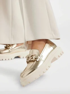 Oxmox Gouden Metallic Chunky Loafer-Dames Instappers