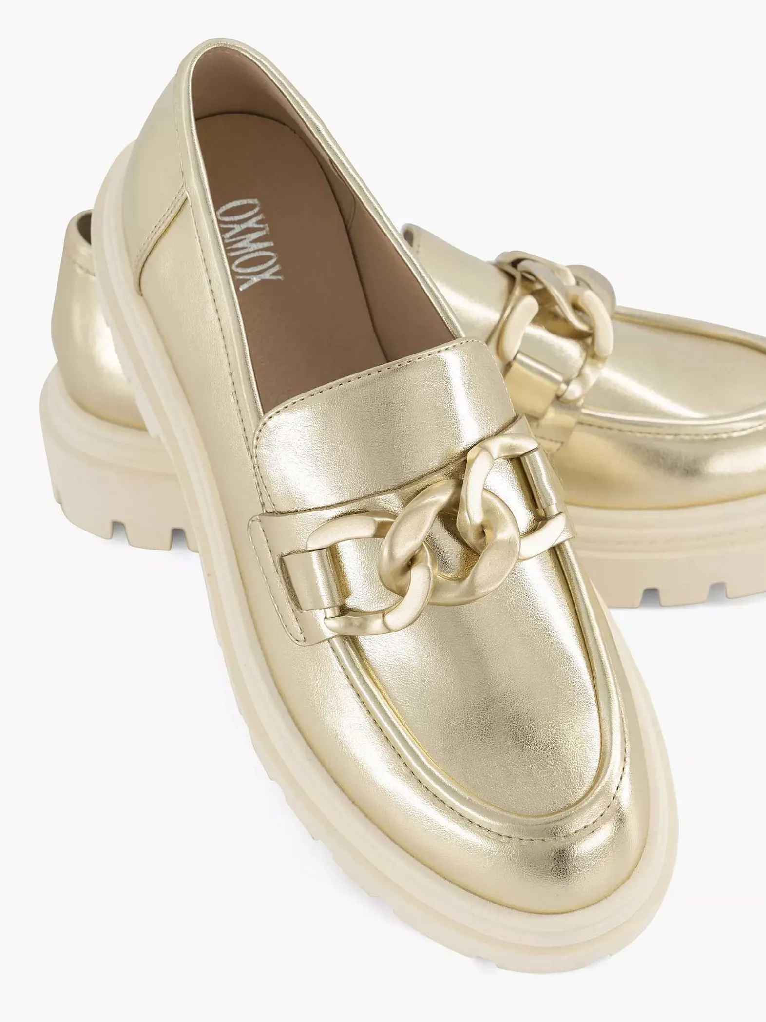 Oxmox Gouden Metallic Chunky Loafer-Dames Instappers