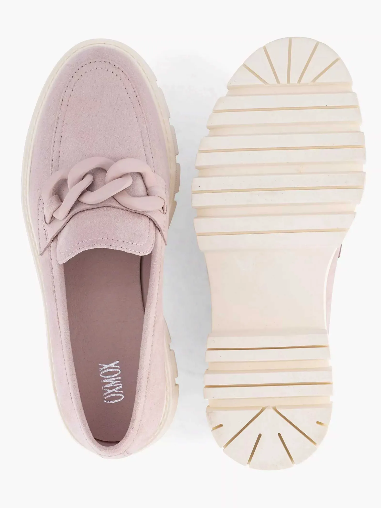 Oxmox Roze Chunky Loafer Sierketting-Dames Instappers