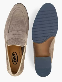 AM SHOE Taupe Suede Instapper-Heren Instappers
