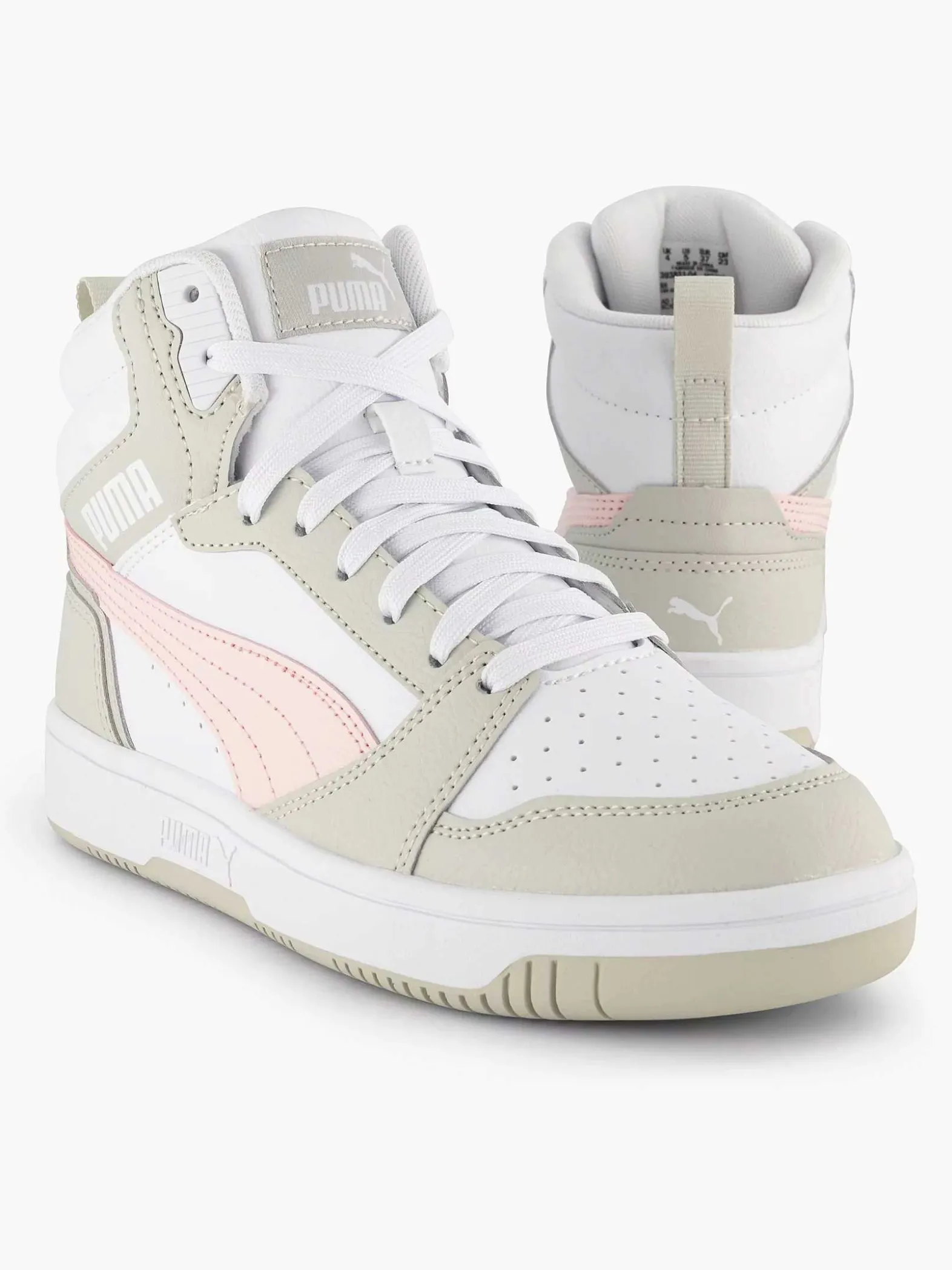 Puma Witte Rebound V6 Mid Jr-Dames Sneakers