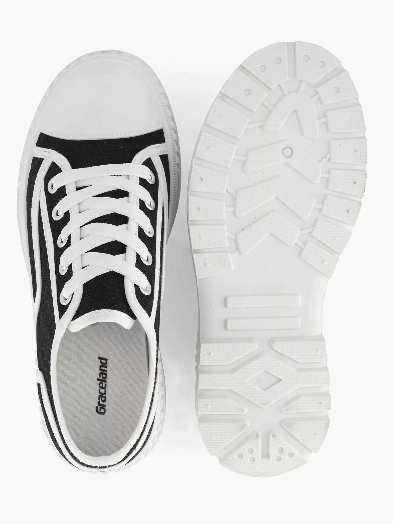 Graceland Zwarte Canvas Chunky Sneaker-Dames Sneakers