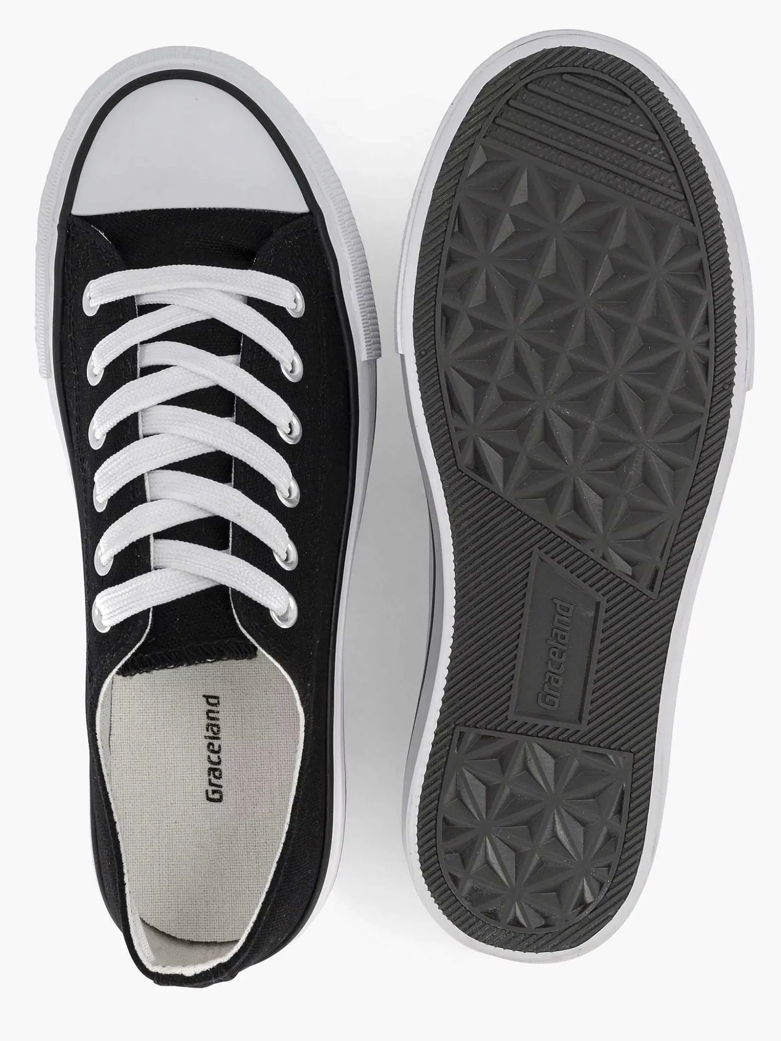 Graceland Zwarte Canvas Sneaker-Dames Sneakers