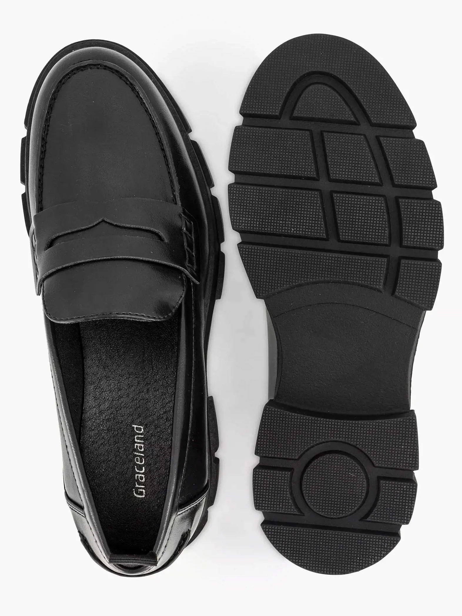 Graceland Zwarte Chunky Loafer-Dames Instappers