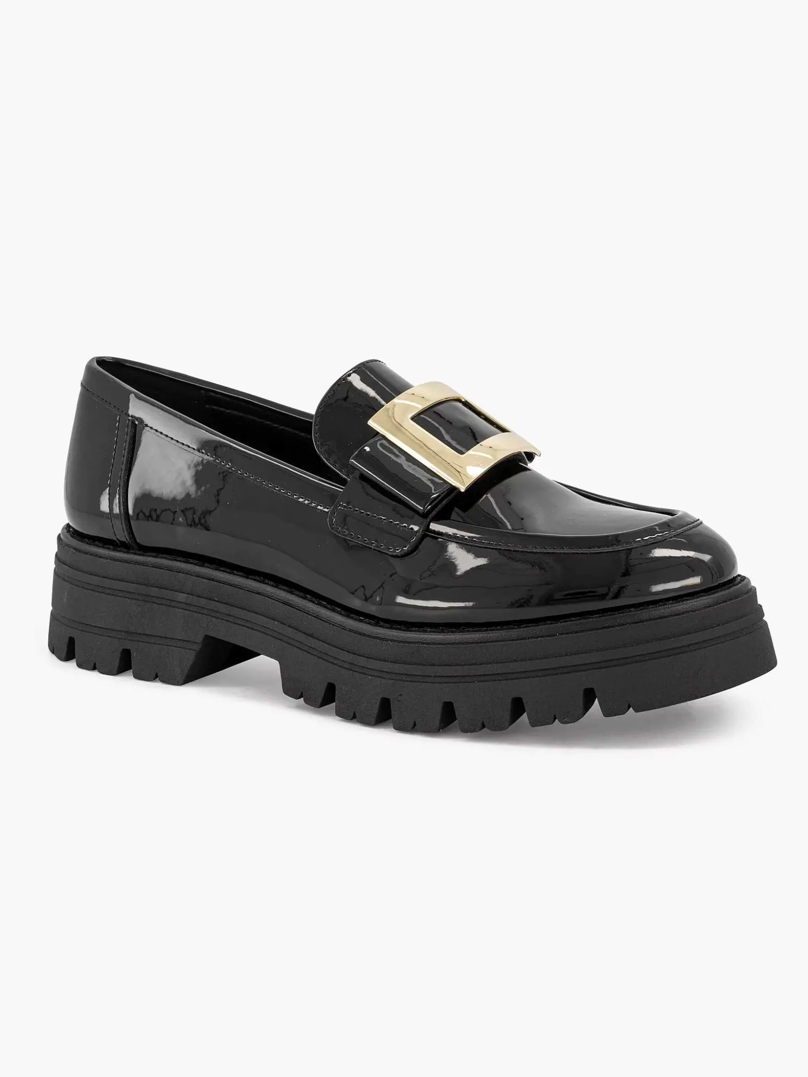 Oxmox Zwarte Chunky Loafer Lak-Dames Instappers