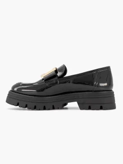 Oxmox Zwarte Chunky Loafer Lak-Dames Instappers