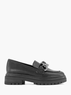 Oxmox Zwarte Chunky Loafer Sierketting-Dames Instappers