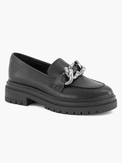 Oxmox Zwarte Chunky Loafer Sierketting-Dames Instappers