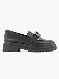 Oxmox Zwarte Chunky Loafer Sierketting-Dames Instappers