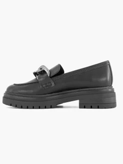 Oxmox Zwarte Chunky Loafer Sierketting-Dames Instappers