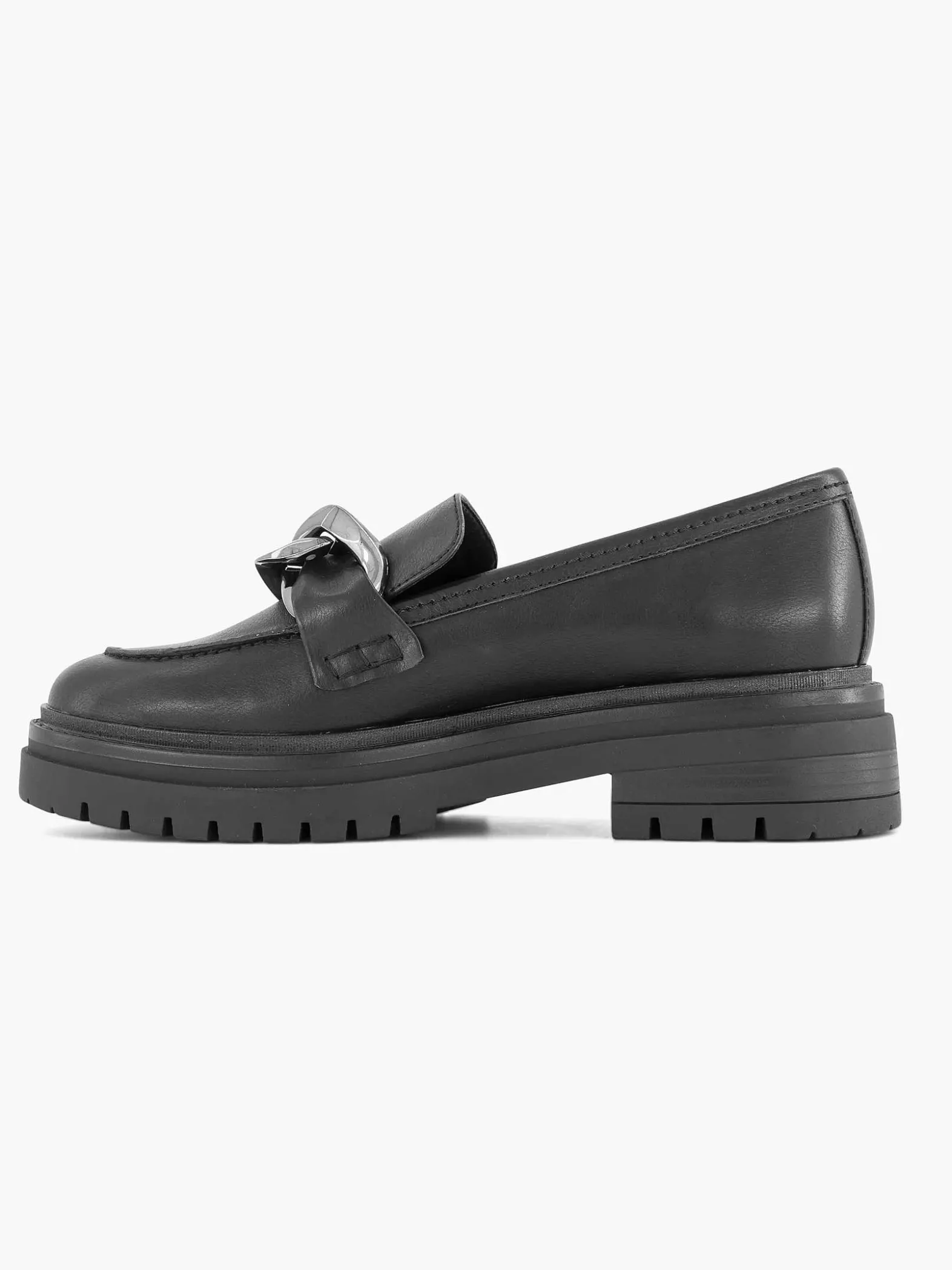 Oxmox Zwarte Chunky Loafer Sierketting-Dames Instappers
