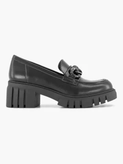 Oxmox Zwarte Chunky Loafer Sietketting-Dames Instappers