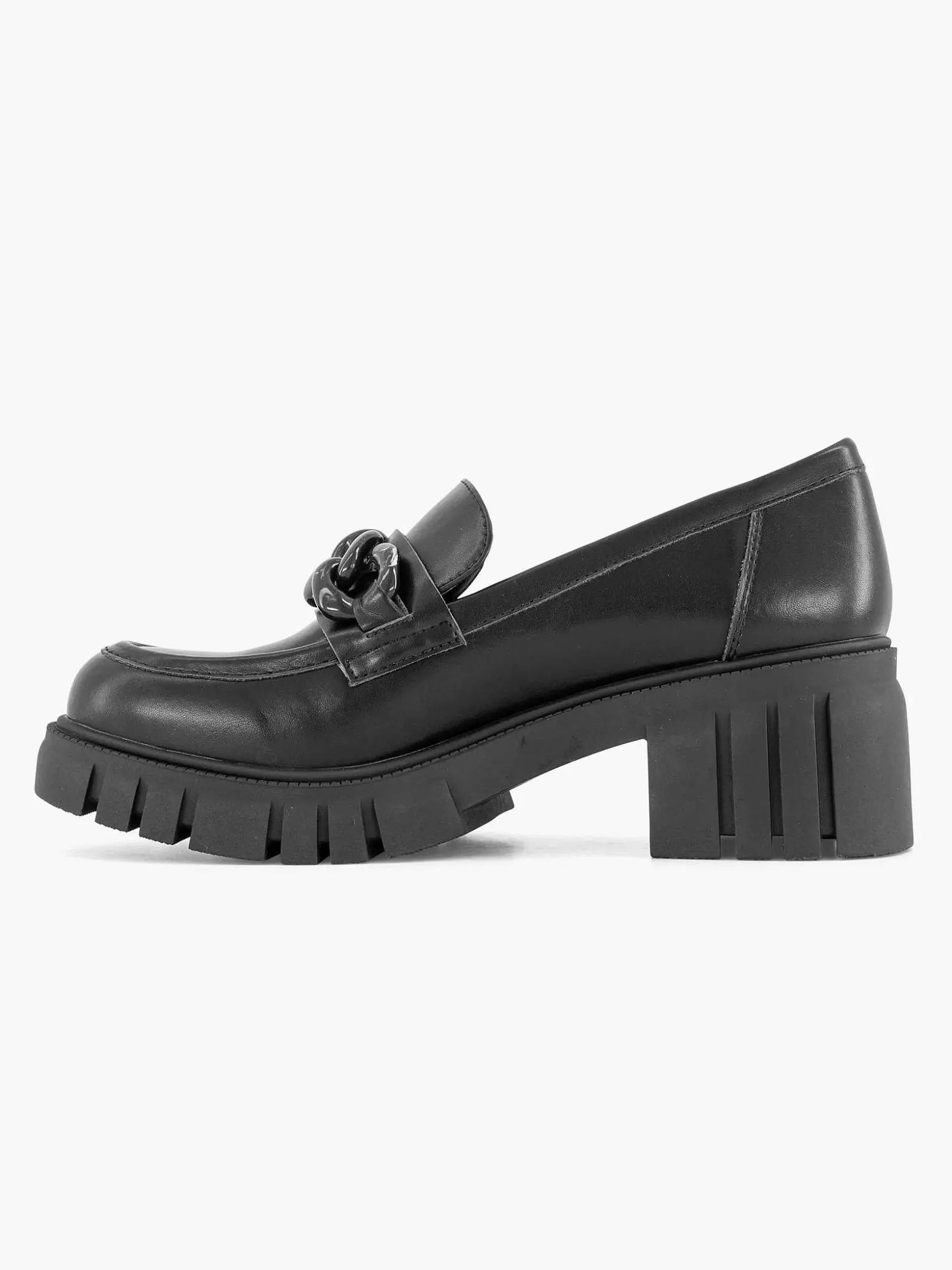 Oxmox Zwarte Chunky Loafer Sietketting-Dames Instappers