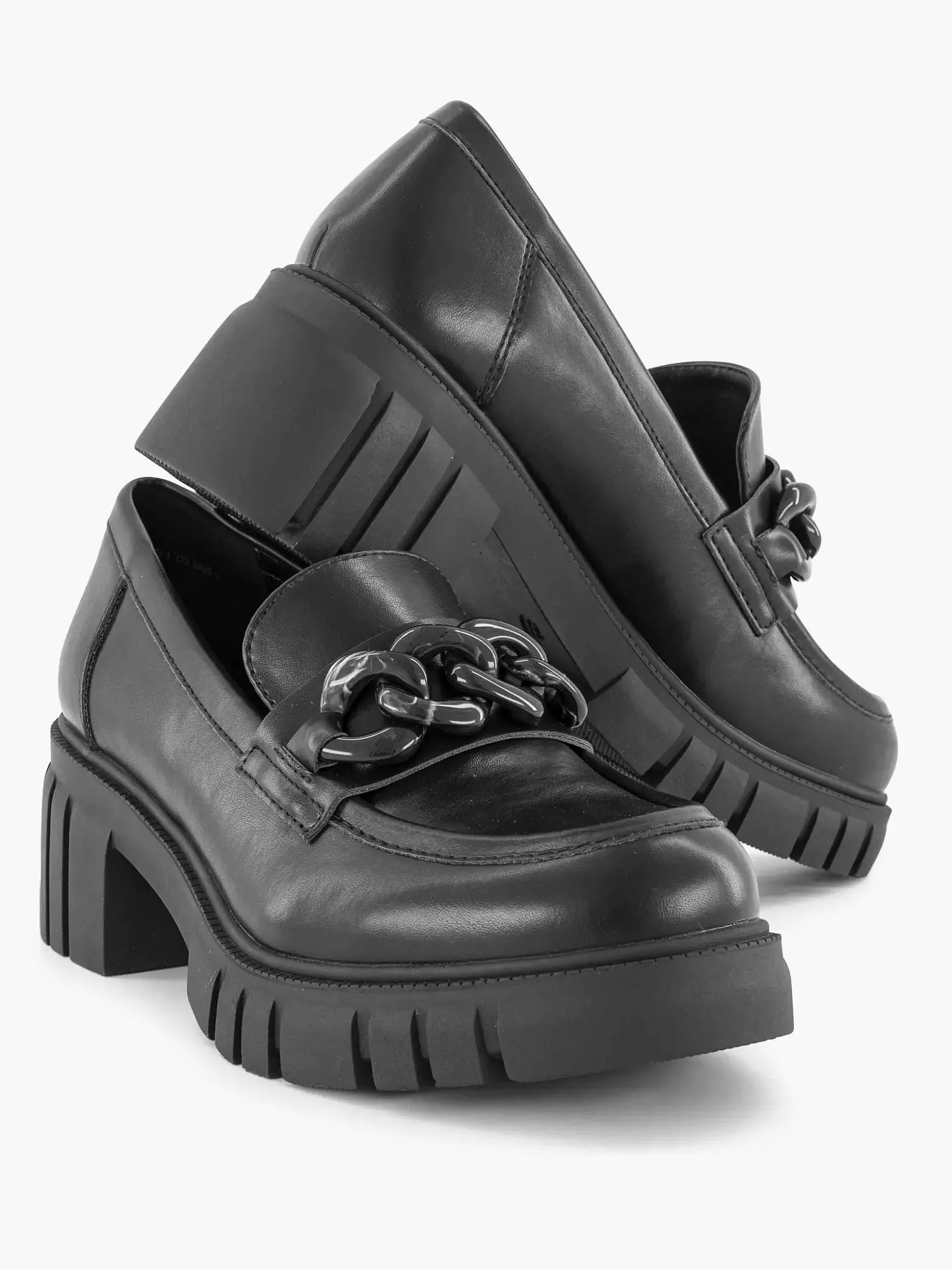 Oxmox Zwarte Chunky Loafer Sietketting-Dames Instappers