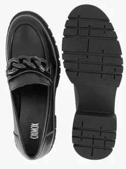Oxmox Zwarte Chunky Loafer Sietketting-Dames Instappers