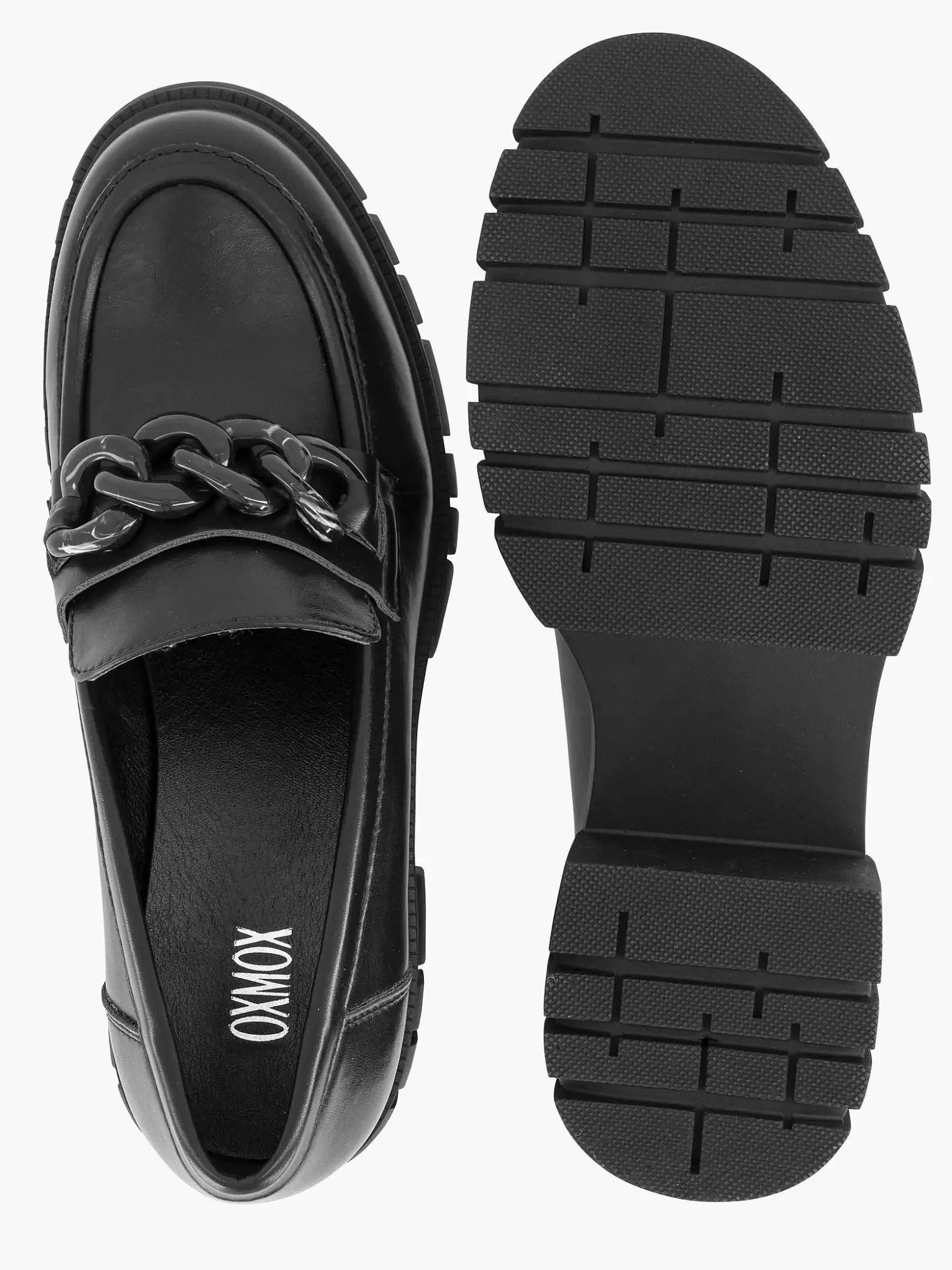 Oxmox Zwarte Chunky Loafer Sietketting-Dames Instappers