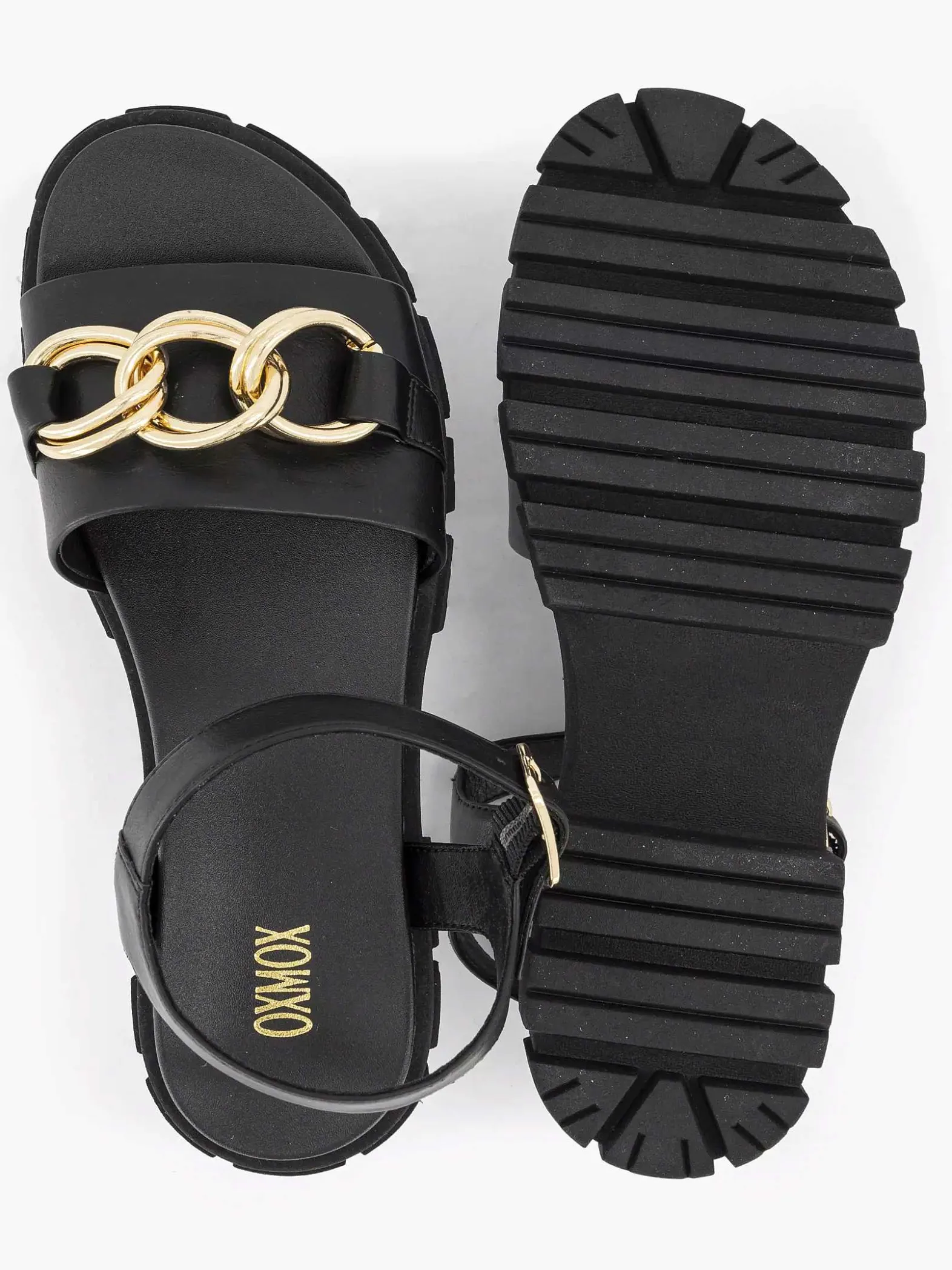 Oxmox Zwarte Chunky Sandaal Sierketting-Dames Sandalen