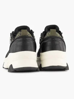 Oxmox Zwarte Chunky Sneaker Panterprint-Dames Sneakers