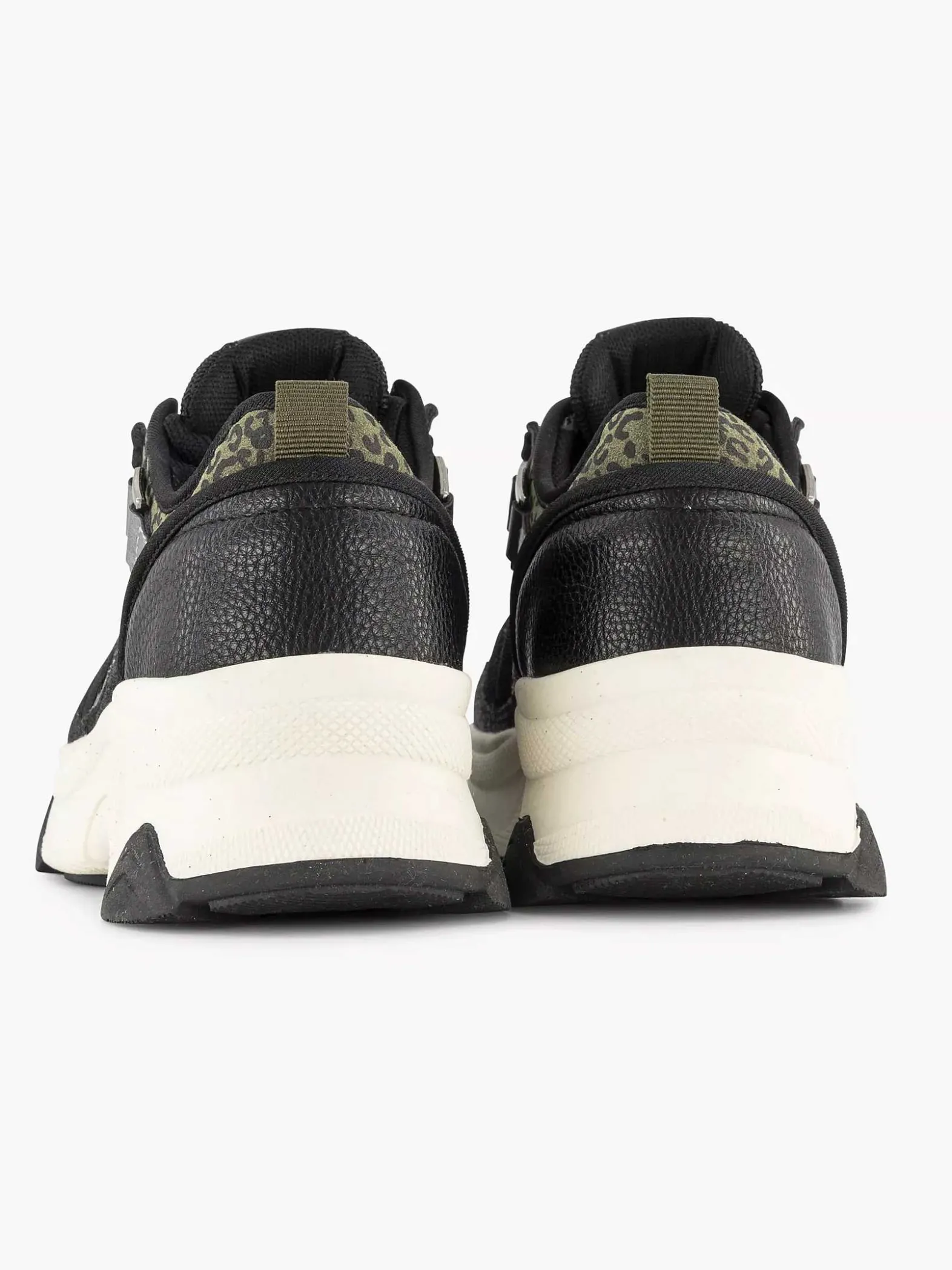 Oxmox Zwarte Chunky Sneaker Panterprint-Dames Sneakers