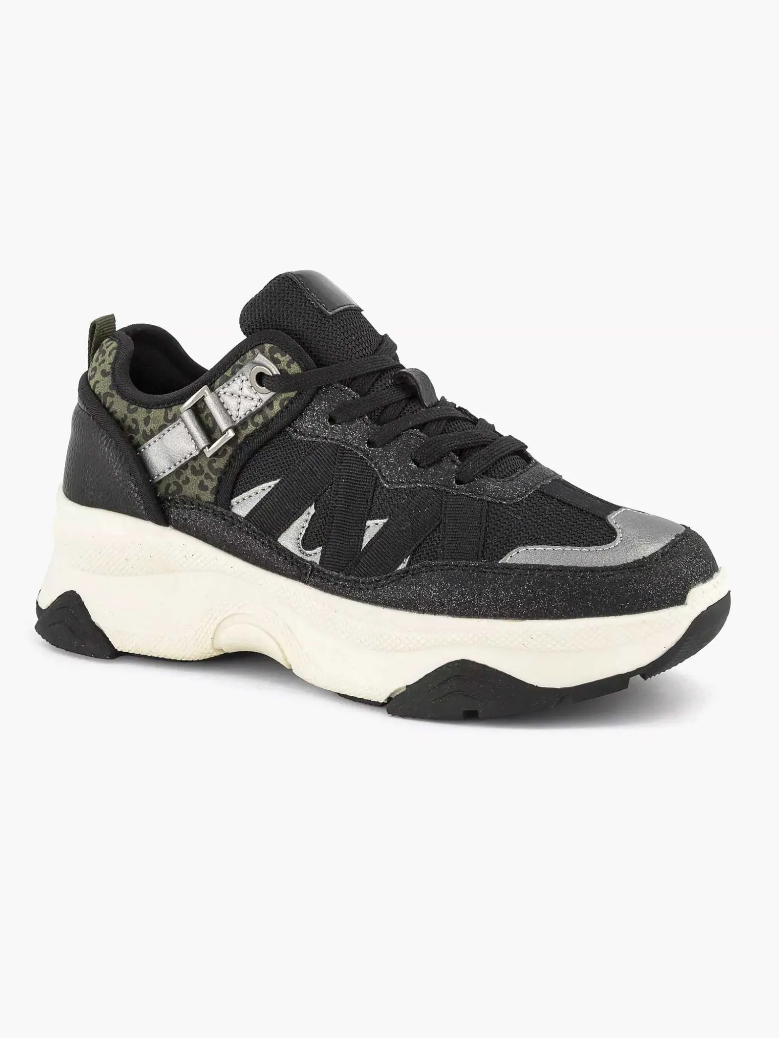 Oxmox Zwarte Chunky Sneaker Panterprint-Dames Sneakers