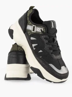 Oxmox Zwarte Chunky Sneaker Panterprint-Dames Sneakers