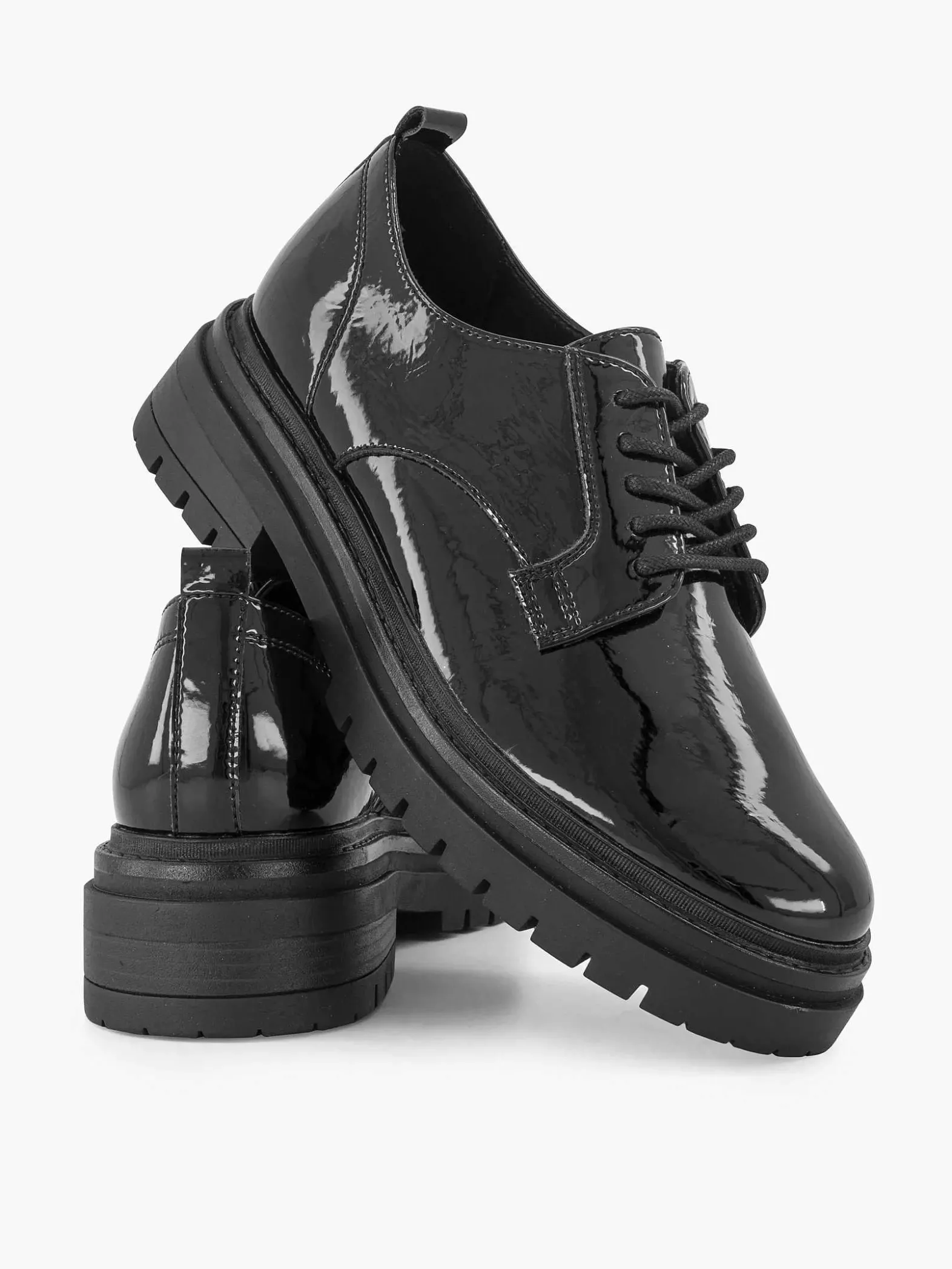 Oxmox Zwarte Chunky Veterschoen Lak-Dames Instappers