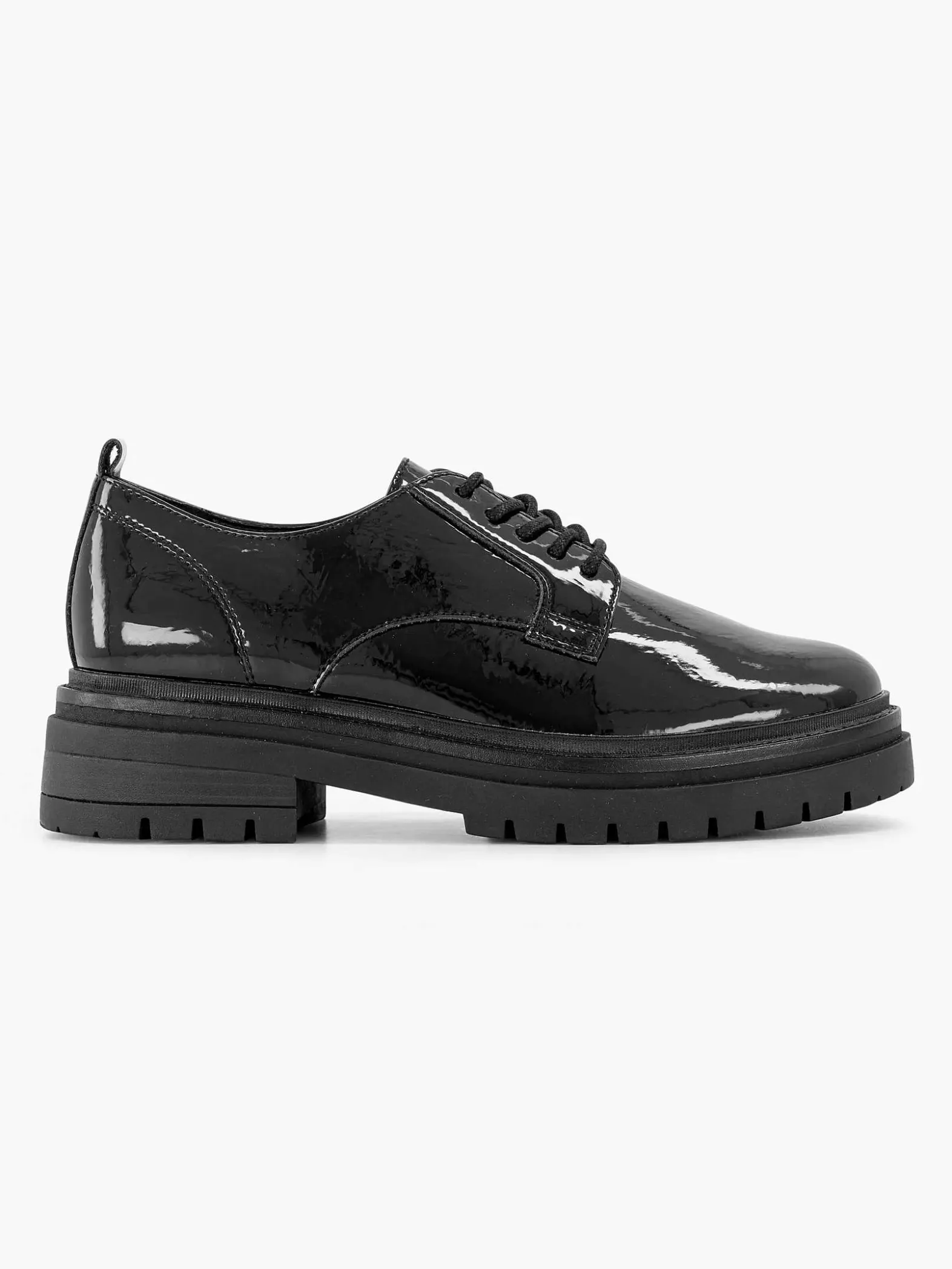 Oxmox Zwarte Chunky Veterschoen Lak-Dames Instappers