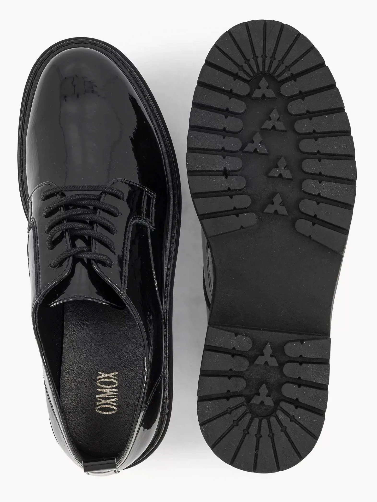 Oxmox Zwarte Chunky Veterschoen Lak-Dames Instappers