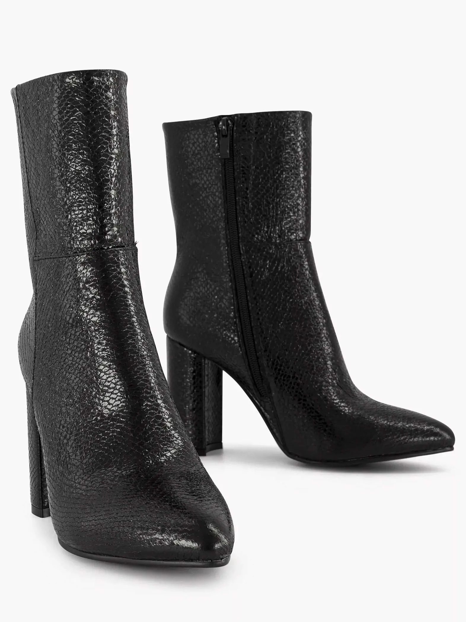 Oxmox Zwarte Enkellaars Slangenprint-Dames Enkellaarzen & Boots