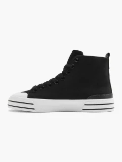 Graceland Zwarte Hoge Canvas Sneaker Hartje-Dames Sneakers