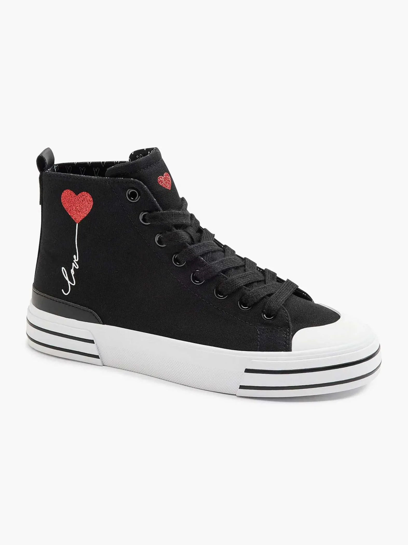 Graceland Zwarte Hoge Canvas Sneaker Hartje-Dames Sneakers
