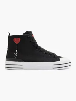 Graceland Zwarte Hoge Canvas Sneaker Hartje-Dames Sneakers