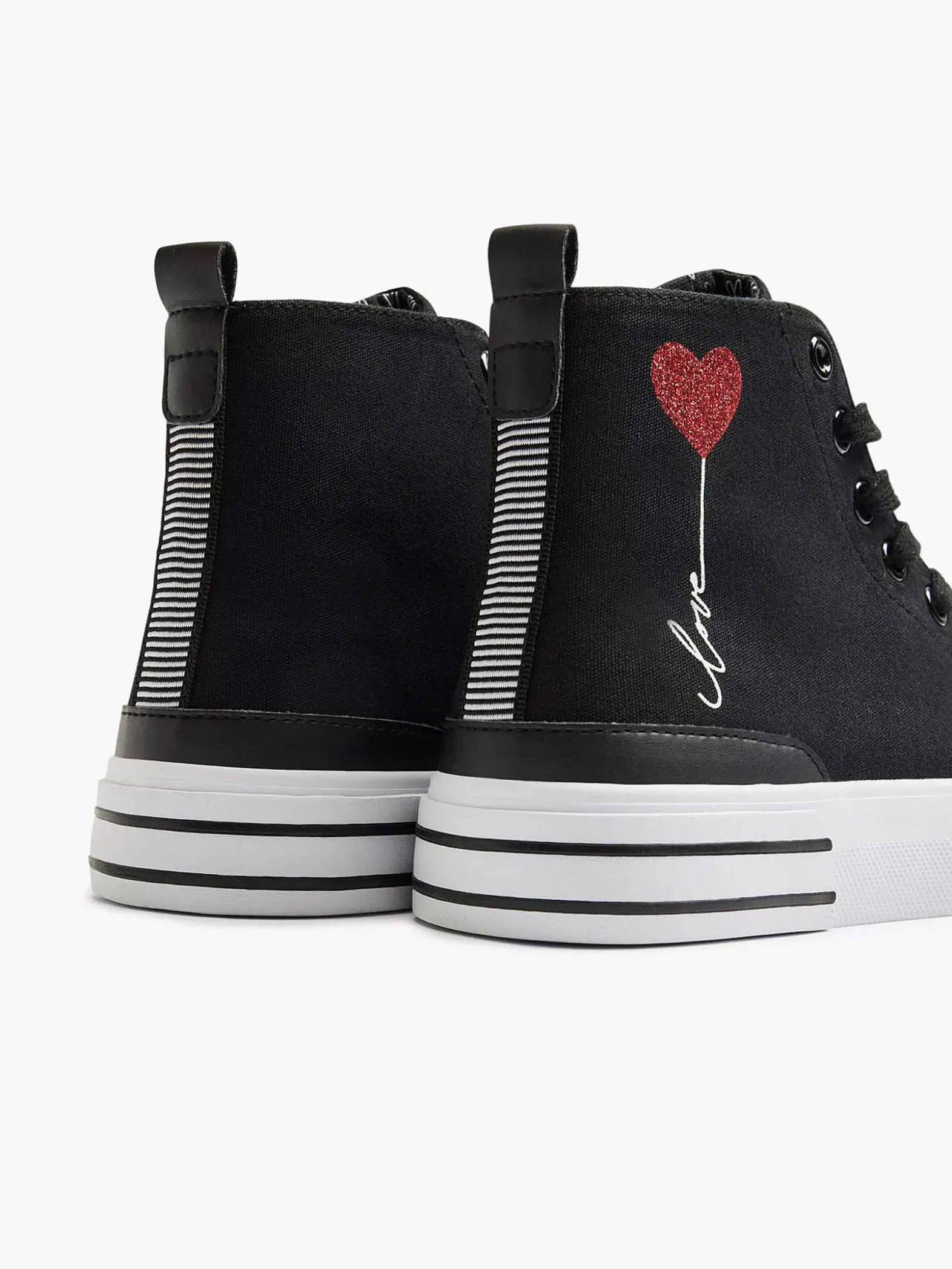 Graceland Zwarte Hoge Canvas Sneaker Hartje-Dames Sneakers