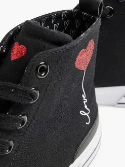 Graceland Zwarte Hoge Canvas Sneaker Hartje-Dames Sneakers