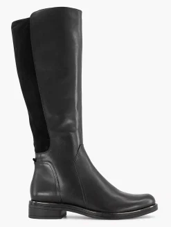 Medicus Zwarte Lange Leren Comfort Laars Elastiek-Dames Comfort Schoenen