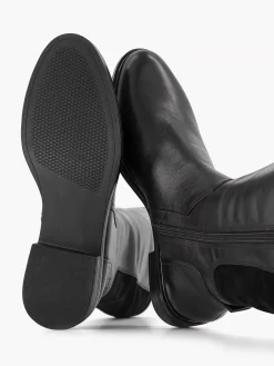 Medicus Zwarte Lange Leren Comfort Laars Elastiek-Dames Comfort Schoenen